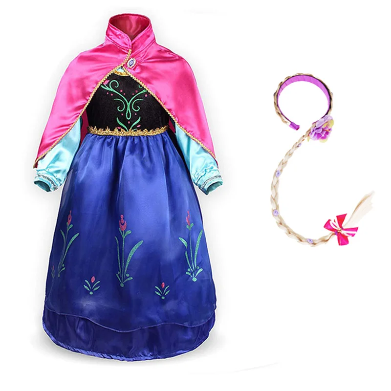 Dress and Braid-B Детское платье для девочек; карнавальный костюм Снежной королевы, принцессы Анны и аксессуары для париков; детская одежда на Рождество, карнавал, вечеринку - Цвет: Dress and Braid-B