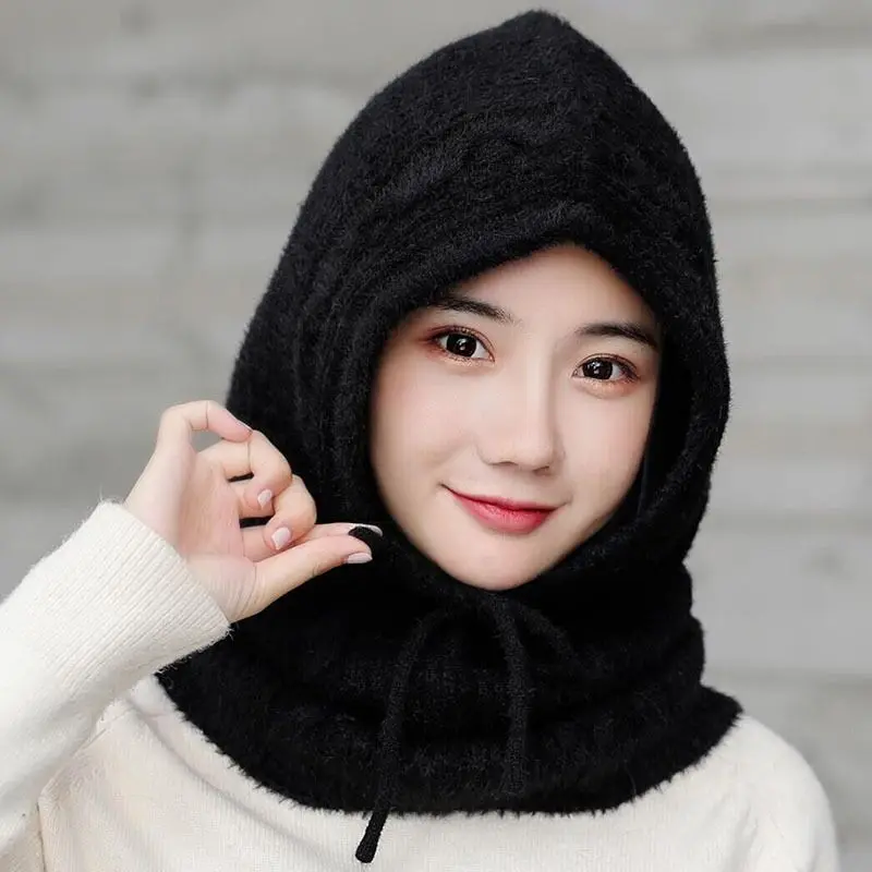 Шерстяная зимняя вязаная шапка бини женский шарф Skullies Beanies Зимние шапки для женщин и девочек плотная теплая шапка однотонная шапка маска брендовая шапка