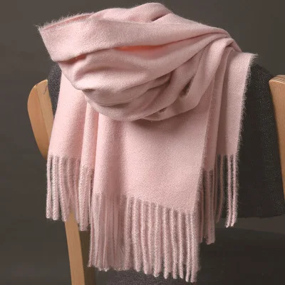Style1 Pink Высокое качество кашемировые шарфы женские новые зимние плотные теплые мягкие пашмины Шали Обертывания Твердые женские шерстяные длинные шарфы с кисточками - Цвет: Style1 Pink