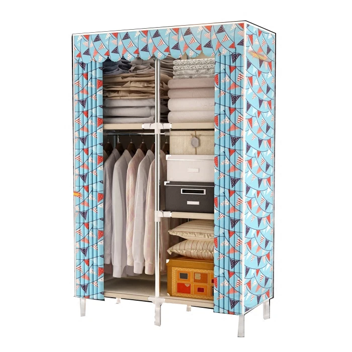 

Single simple cloth wardrobe Simple economy type Dormitory folding steel tube bold reinforcement