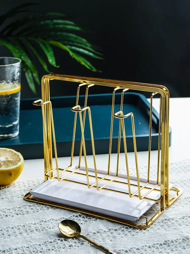 Gold Color Mugs Drain Racks with Tray Iron Made Glass Cups Holder Creative Metal Storage Kitchen Organizer | Дом и сад