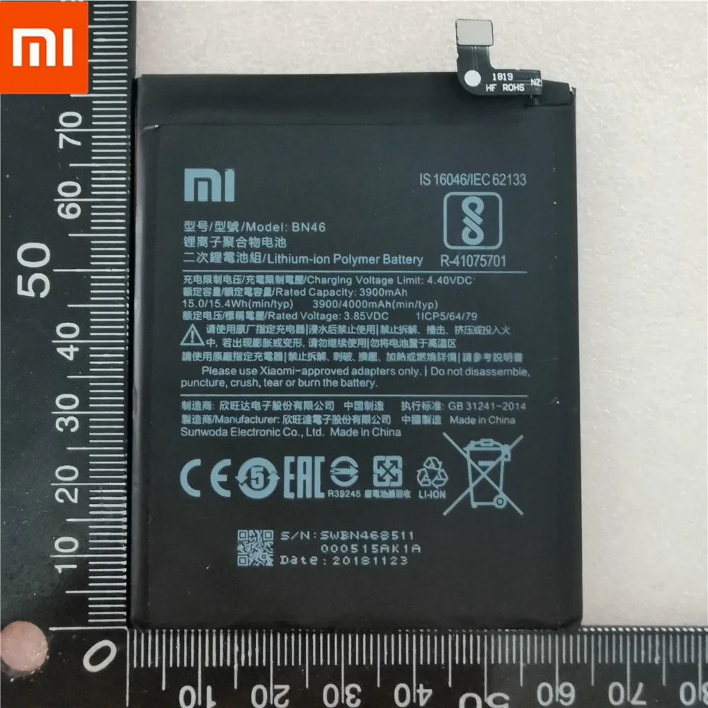 Xiao Mi Оригинальный аккумулятор для телефона BN46 Xiaomi Redmi Note 6 3900 мАч сменные батареи