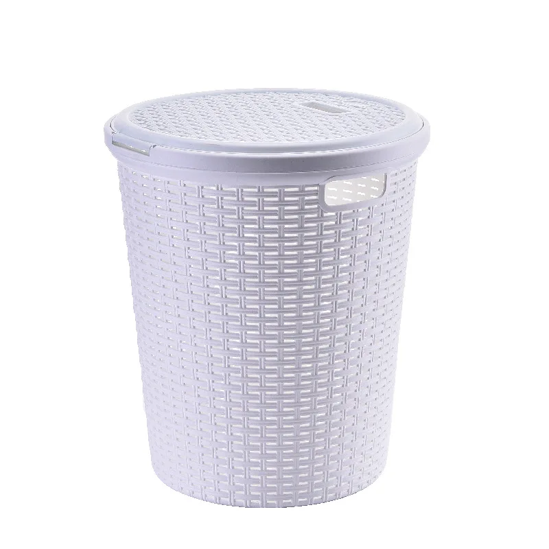 

Imitation Rattan Plastic Storage Basket round Band Lid Laundry Basket