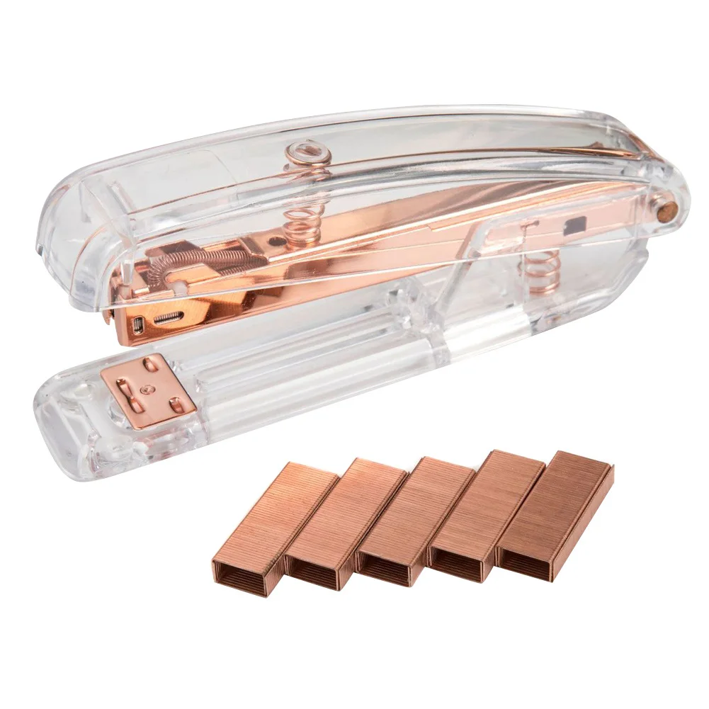 

Rose Gold High-grade Transparent Plastic Stapler Office Study Binding Machine TU-shop