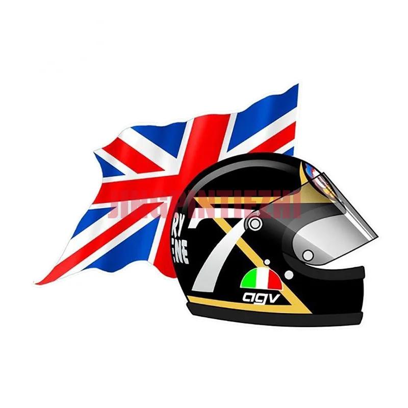

Cartoon Barry SHEENE Helmet Right Flag Sticker Funny Car Styling Waterproof Decals Bumper Window Car Stickers
