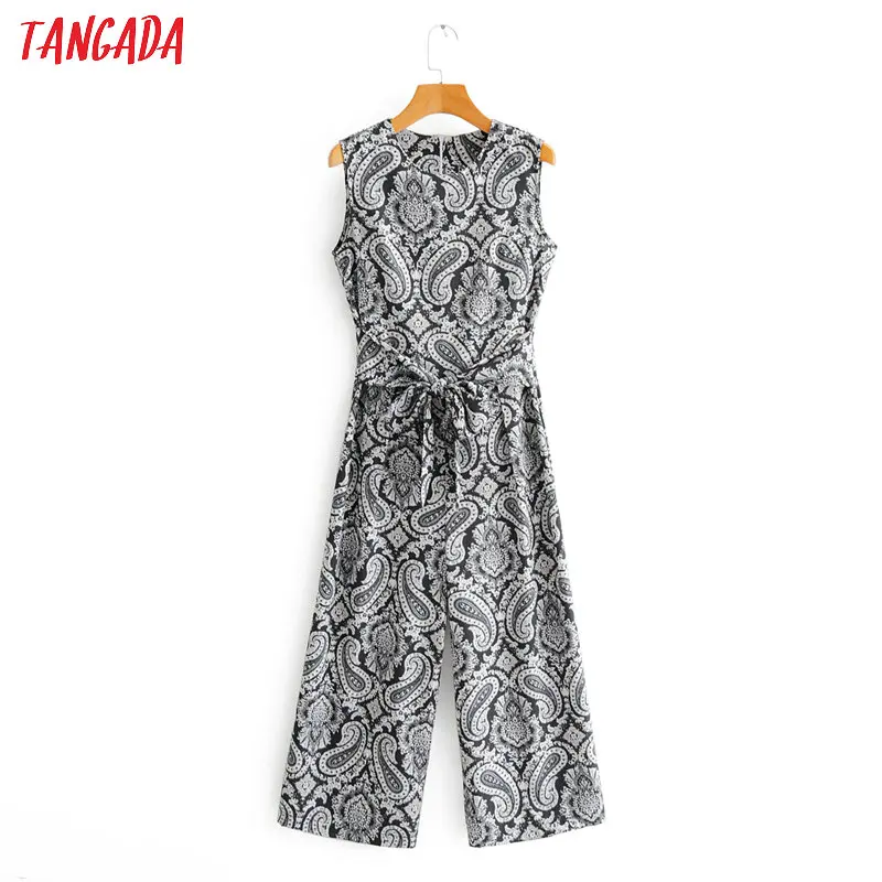 Tangada Women summer vintage floral print long jumpsuit sleeveless zipper female OL Jumpsuit 1F159 Tangada Women summer vintage floral print long jumpsuit sleeveless zipper female OL Jumpsuit 1F159