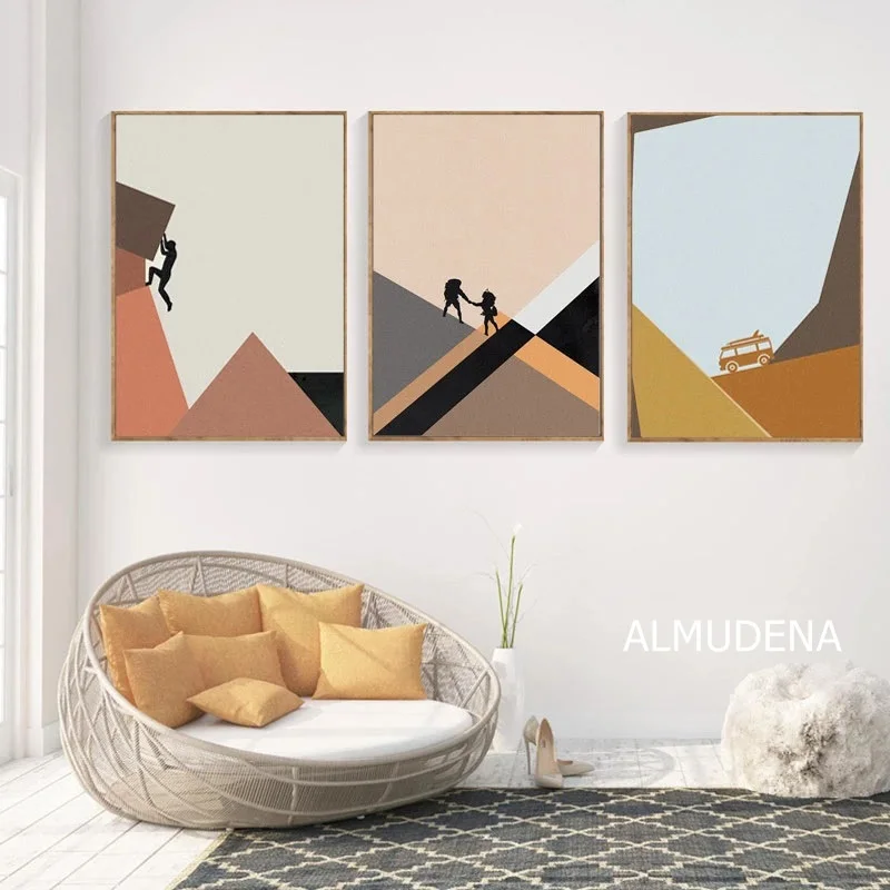 Travel Explorer Canvas Painting Climbing Print Mountain Hike Poster Bus Trip Wall Art Decorative Pictures for Living Room | Дом и сад