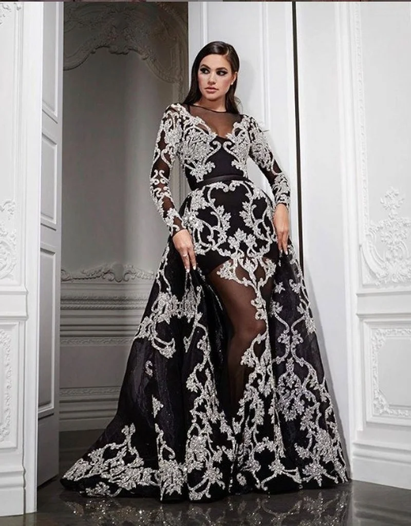 『Cheap!!!』- 2021 luxury quality women's high-end gilded black dress
big swing sexy perspective long sleeve elegant perspective black dress