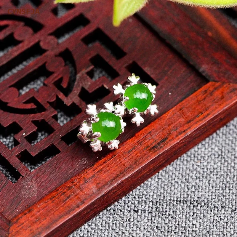 CYNSFJA Реал Certified(Hetian) нефрита Jade Jasper 925 пробы Серебряное кольцо ювелирные украшения зеленого нефрита серьги высокое качество лучшие подарки