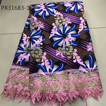 

6yards New Arrival African Embroidery Wax Lace Fabric High Quality Wax Prints Fabric With Guipure Cord Lace Ankara Fabric