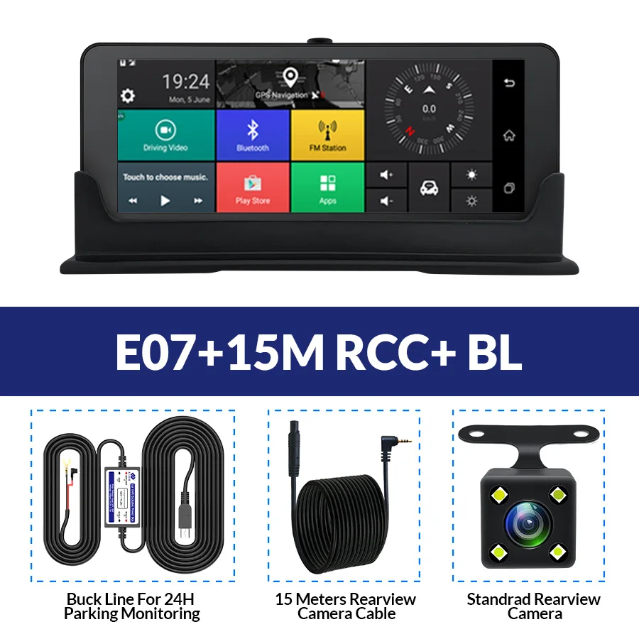 E07-15M RCC-BL E-ACE видеорегистраторы для автомобиля 7 дюймов 4G Android видеорегистраторы двойной объектив gps навигатор ADAS Full HD 1080P видеорегистратор авто видео регистратор - Название цвета: E07-15M RCC-BL