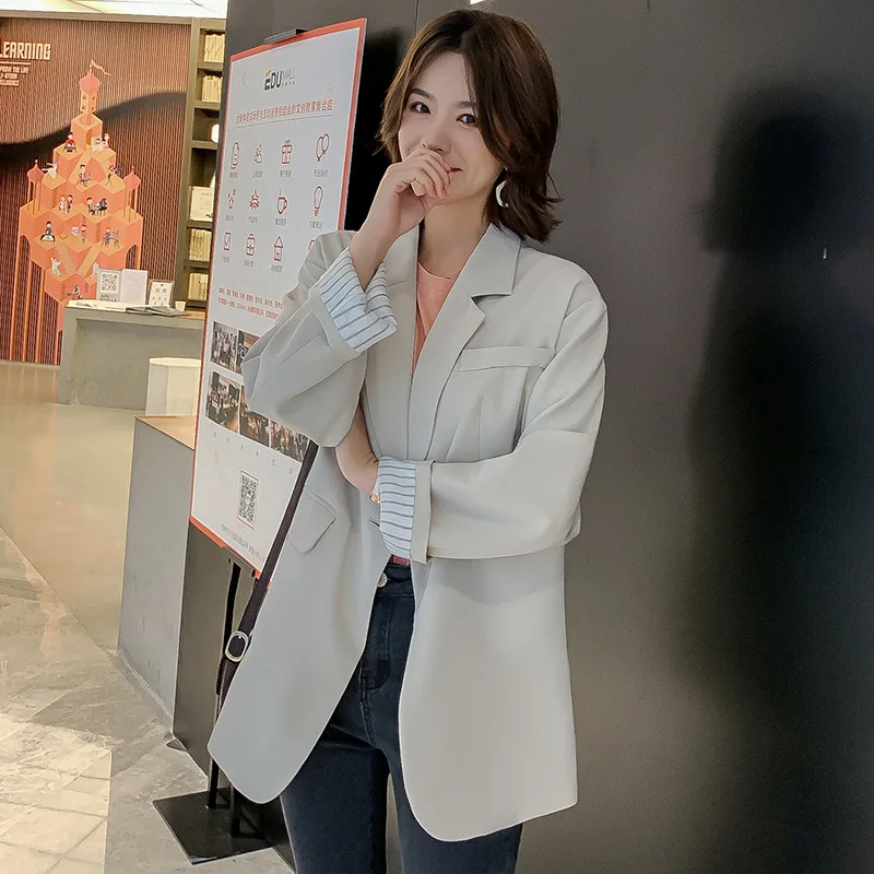 

2019 Autumn New Style Korean-style Small Suit Coat Women's Mid-length Casual Retro Versatile Casual Profile Suit Women's