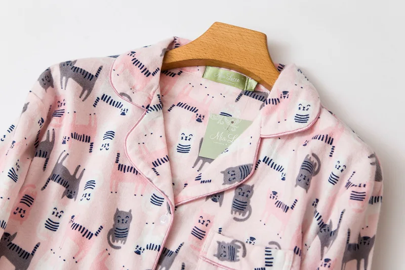 Чистый хлопковые пижамы комплект Для женщин Pyjama и мультяшным изображением "Кролик" Женская зимняя обувь Теплые пикантные Домашняя одежда, длинная рубашка и брюки 2 шт./компл