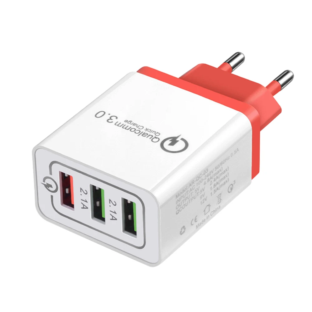 red Адаптер быстрого зарядного устройства 3 usb-порта QC3.0 блок вилки соединителя 2.1A/25 Вт для путешествий EU/US Hi 888 - Цвет: red