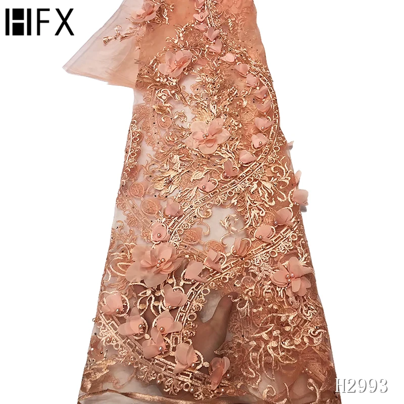 3d цветок бисерное кружево ручной работы Роскошная французская сетчатая кружевная ткань высокого класса персиковое/розовое Африканское Тюлевое платье блестящая кружевная ткань X2993