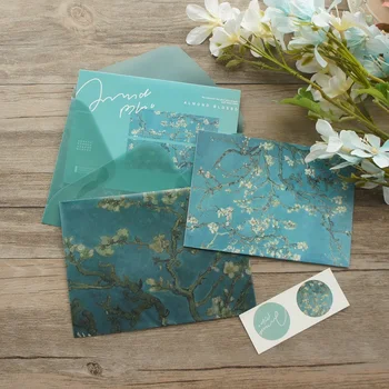 

2 Envelopes 2 Card Sticker Set Apricot Flower Oil Painting Design Envelop Message Card Invitation Envelop Transparent Paper