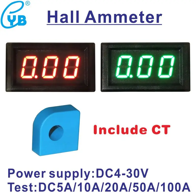 YB28C светодиодный цифровой измеритель тока DC 0 5A 10A 20A 50A 100A амперметр с