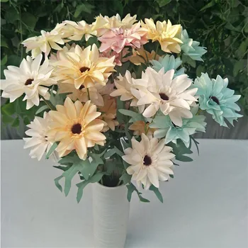 

10P Fake Short Stem Dahlia (3 heads/piece) 25.98" Length Simulation Pompon Peony for Wedding Home Decorative Artificial Flowers