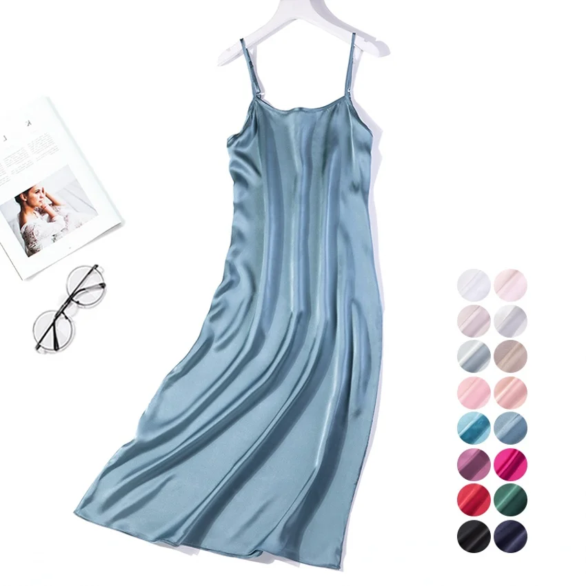 Women 100 Pure Silk 19 momme Long Type Chemise Full Slip Nightgown