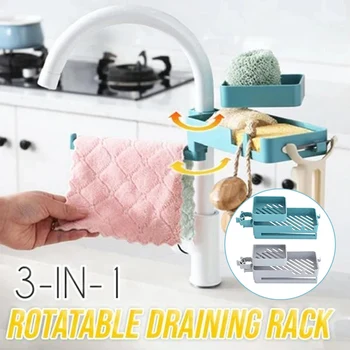 

Spot Double-Layer Faucet Hollow Storage Shelf Rotatable Kitchen Sink Rag Sponge Soap Holder Drain Rack VJ-Drop