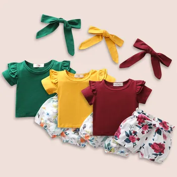 

Toddler Baby Girl Clothes Flower Print Vest Sleeveless Tops+Short+Headband Outfit Set Summer Kids Clothes 12M-5Y