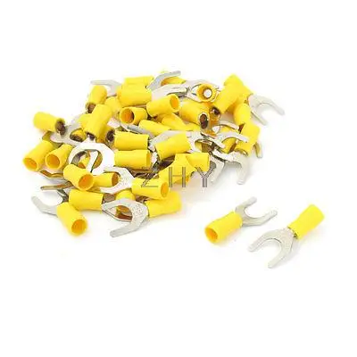 

50 Pcs Yellow 8.4mm Bolt Furcate Pre Insulated Fork Terminal AWG12-10