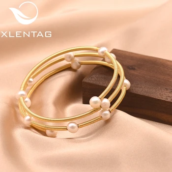 

XlentAg Per Natural Pearl Multi-Layer Bangles For Women Anniversary Gift Vintage Bracelets Custom Jewelry Brazalete Mujer GB0119