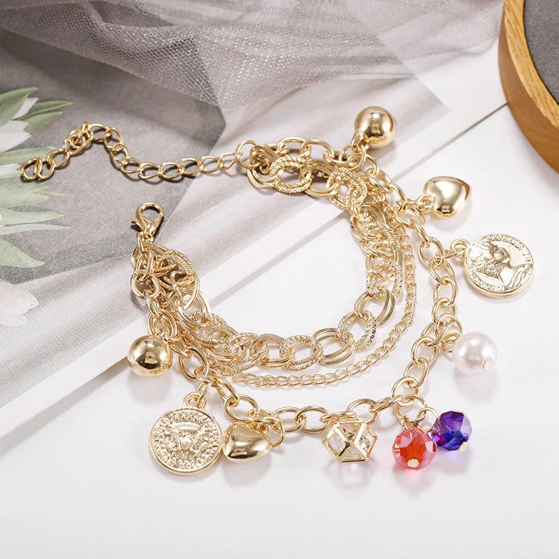 Модный многослойный браслет с бусинами для женщин/девушек, ручная работа, ювелирное изделие в стиле хип-хоп, цепочка, диско-шар, подарок, Pulseira Feminina, ювелирное изделие