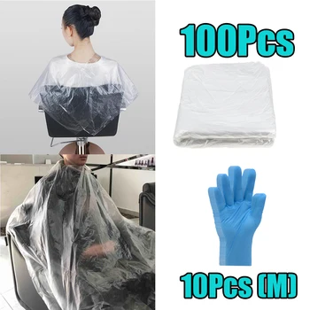 

100x Waterproof Disposable Hair Cutting Capes &Blue Glove (M) Kit Gown