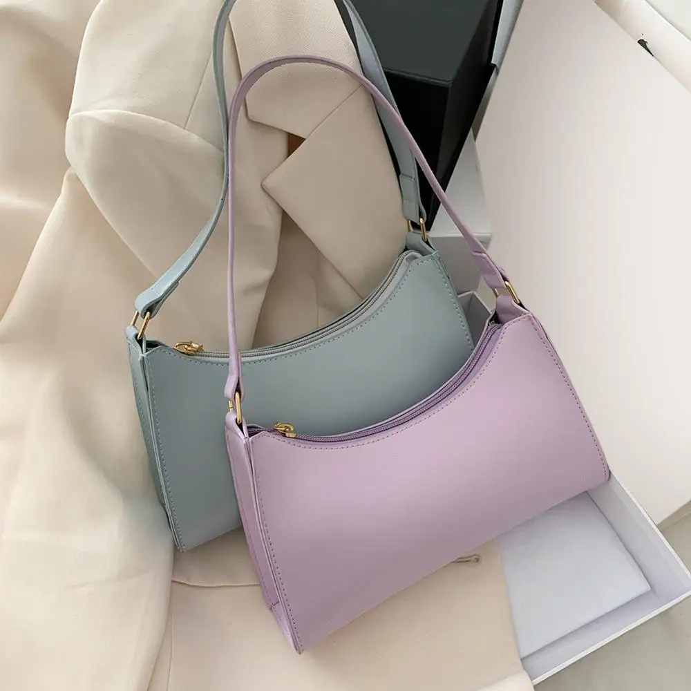 Simple Elegant Women Small Shoulder Bag Lady Pure Zipper Casual Sling Handbags