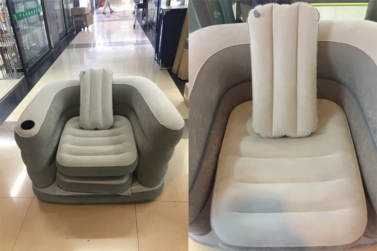 2in1 Inflatable Sofa Bed Inflatable Lounge Chair One Seat/two Seat Flocking PVC Air Sofa Bed Outdoor Furniture Outdoor Seating