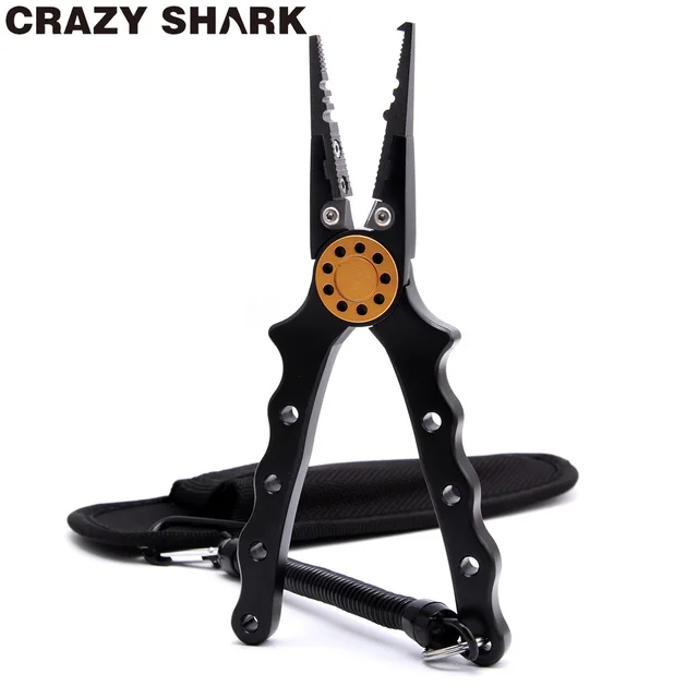 $US $13.29 Crazy Shark Aluminium Fishing Pliers Split Ring Cutters Fish Scissors Multifunctional Hook Remover 