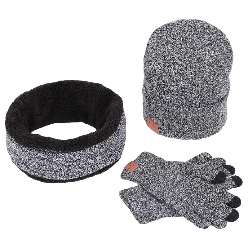 3 шт./компл. зимняя шапочка мешковатая шапка шарф шарфы-кольца перчатки набор теплый комплект одежды - Цвет: QH