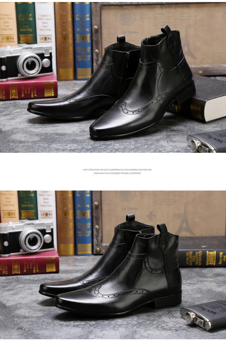 Men's Motorcycle Boot Round Toe Genuine Leather Winter Boots Men Black Men Shoes Winter Leather Desert Ankle Boot Big Size 11 46 (7)