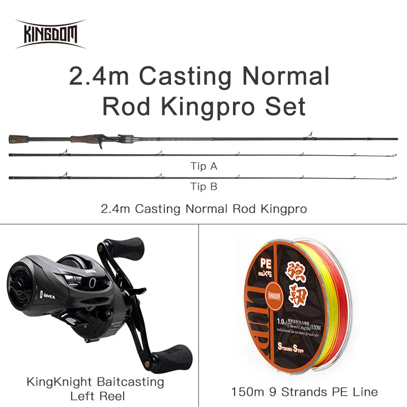 2.4m-Casting-L Kingdom Удочка комбо Спиннинг/Литье стержня и катушки и Fly Line для зимней рыбалки аксессуары 1,8/2,1/2,4/2,7 m питающий полюс 3 секции - Цвет: 2.4m-Casting-L