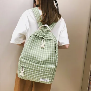 

Mochila Retro Lattice Two-piece Student Bag Female Multicolor Casual Backpack Light Fashion Outdoor Travel Bag Girl Shoulder Bag