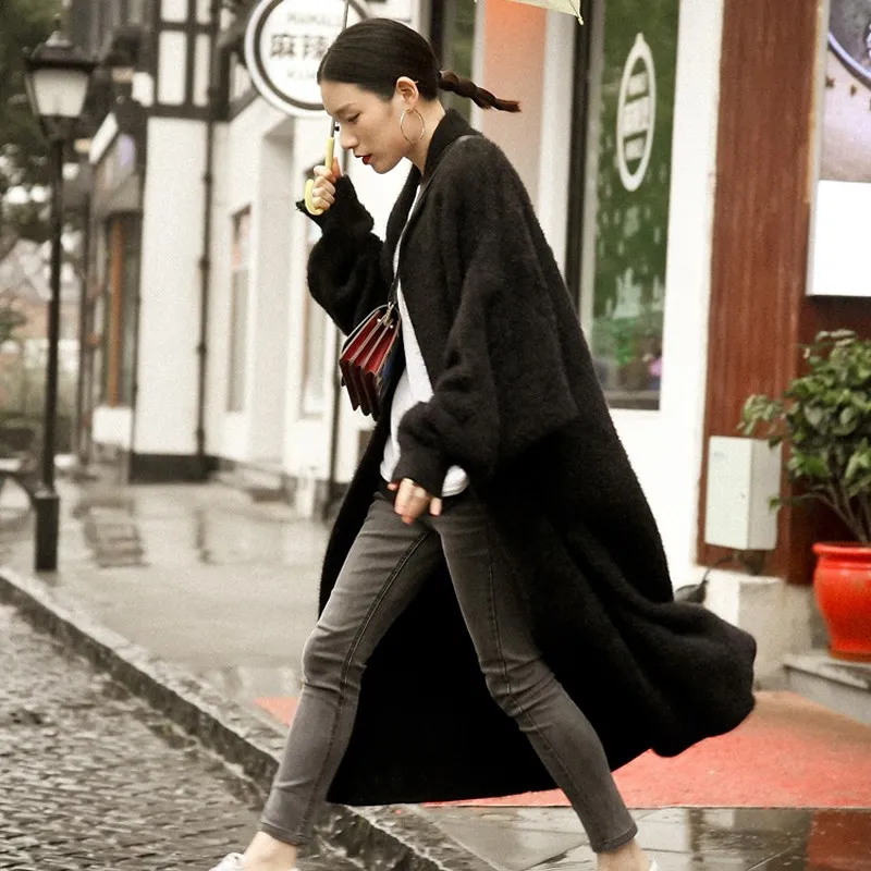 

Autumn Women Solid Plus Size Sweater Batwing Sleeve Knitted Cardigan V-Neck Loose Long Sleeve Long Sweater