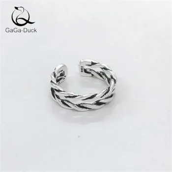 

New Vintage Personality Twist Double-layer Hemp Rope 925 Sterling Silver Fashion Jewelry Hollow Twist Chain Opening Rings R651