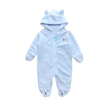 

0-9M Animal Overall Clothing Cute Baby Rompers Winter Infant Baby Boys Girls Romper Hooded Blue White Jumpsuit Warm Thick Outfit