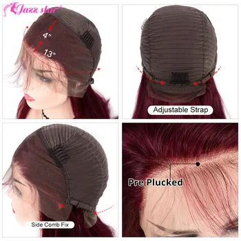 13x4 Straight Burgundy Bob Lace Front Wigs 99J Lace Front Human Hair Wigs Brazilian Pre plucked 150% Density  Jazz Star Non-Remy 2