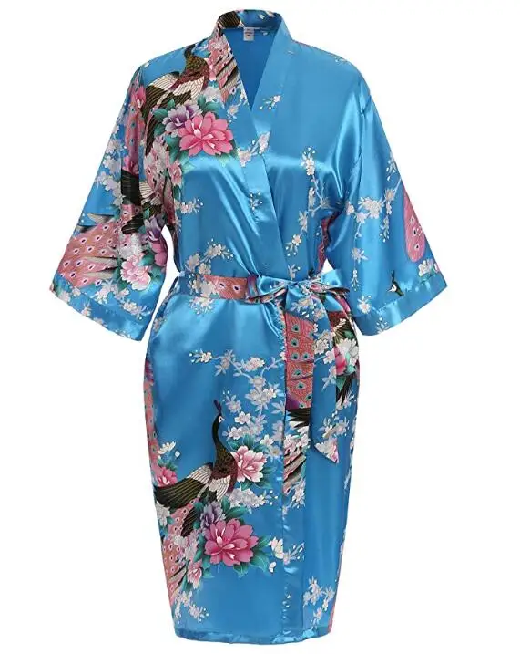 Silk Satin Wedding Bride Bridesmaid Robe Floral Bathrobe Short Kimono Robe Night Bath Fashion Dressing Gown For Women