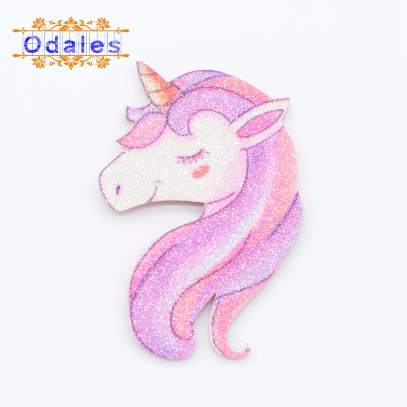 20Pcs/lot 4*6.5cm Glitter Fabric Appliques Colorful Unicorn Padded Patches for Clothes Stickers DIY Hair Clips Decoration - Цвет: Pink