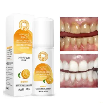 

60ml Oral Care Whiter Whitening Orange Scent Bleach Mousse Remove Hygiene Stain Teeth Toothpaste Oral Foam T0E4