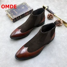 OMDE/ботинки «Челси» с перфорацией типа «броги» в британском стиле; мужская обувь с высоким берцем; сезон осень-зима; модная повседневная обувь ручной работы с острым носком; мужская обувь