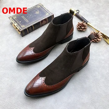 

OMDE British Style Brogue Chelsea Boots Men High Top Autumn Winter Shoes Fashion Handmade Pointed Toe Casual Shoes Men's Shoes