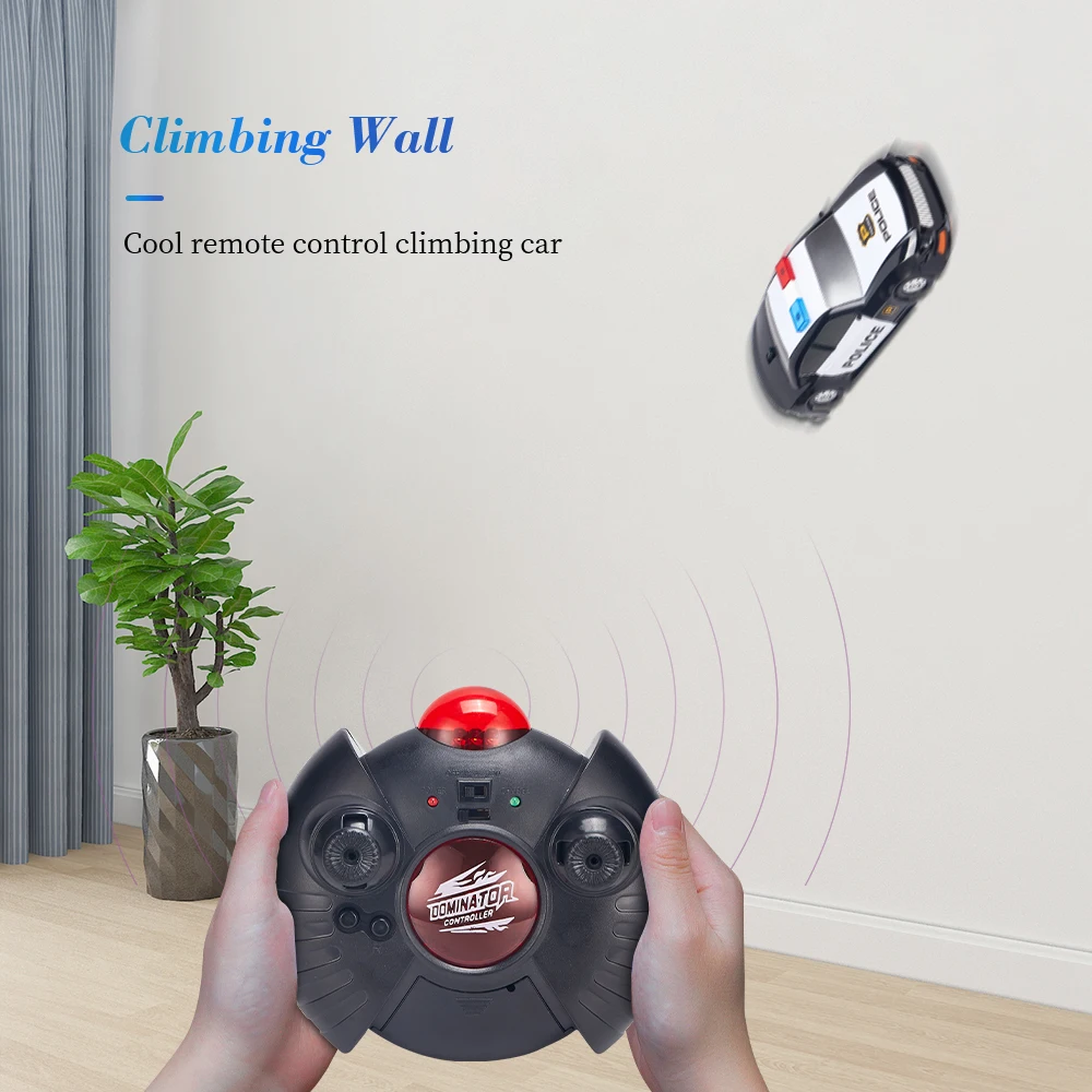 Remote Control Climbing RC Car with LED Lights 360 Degree Rotating Stunt Toys Machine Wall RC Police Car Boy Christmas Gift