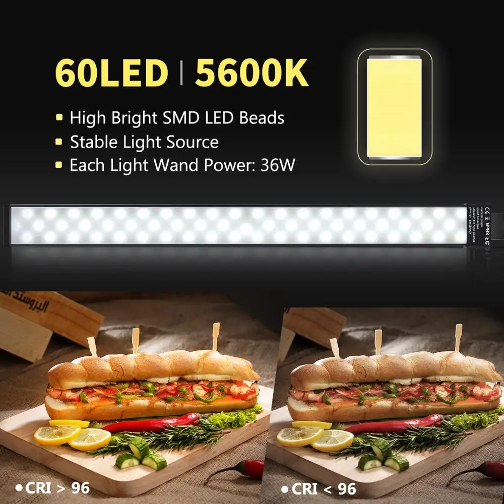 Neewer 60 светодиодный светильник, студийный светодиодный светильник, комплект-2 упаковки, светильник, палочка, ручной светодиодный светильник, видео-палка 5500K с регулируемой яркостью