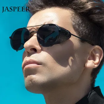 

JASPEER New Oval Sunglasses Men Women Vintage Brand Sun Glasses Alloy Frame Black Mirror Punk Style Male Sunglasses