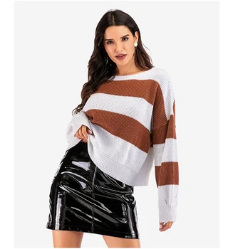 

SZMALL Fashion Newest 2020 Women Knitted Tops Sweater Spring Striped Full Sleeve O Neck Pullovers Sweaters For Female
