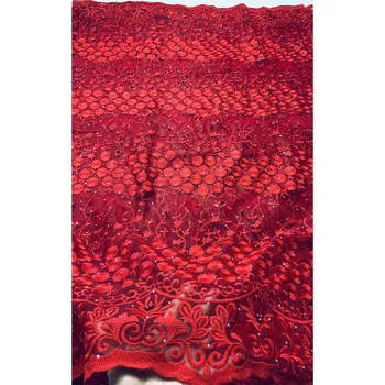 

Newest red African Tulle Lace Fabrics With Stones Embroidery Net Lace African French Lace High Quality With Beads Wedding